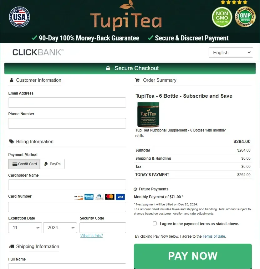 Tupi Tea Official Secure Checkout Interface - Click to Order